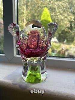 3x Superb Bohemian Czech art glass pieces by Joseph Hospodka Heavy. VGC