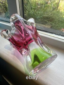 3x Superb Bohemian Czech art glass pieces by Joseph Hospodka Heavy. VGC