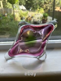 3x Superb Bohemian Czech art glass pieces by Joseph Hospodka Heavy. VGC