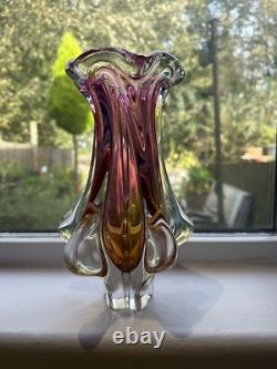 3x Superb Bohemian Czech art glass pieces by Joseph Hospodka Heavy. VGC