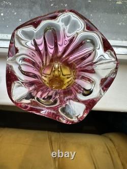 3x Superb Bohemian Czech art glass pieces by Joseph Hospodka Heavy. VGC