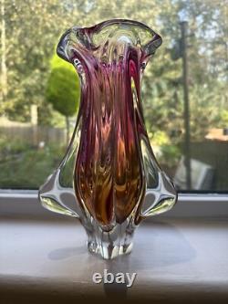 3x Superb Bohemian Czech art glass pieces by Joseph Hospodka Heavy. VGC