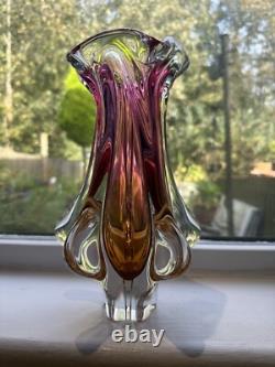 3x Superb Bohemian Czech art glass pieces by Joseph Hospodka Heavy. VGC