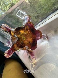 3x Superb Bohemian Czech art glass pieces by Joseph Hospodka Heavy. VGC