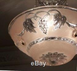 473 Vintage antique Glass Ceiling Light Lamp Fixture Chandelier art deco pink