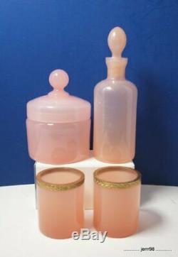 4 Pc Dresser Set Cenedese Murano Pink Opaline Glass Ormolu 1950s