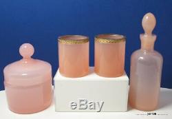 4 Pc Dresser Set Cenedese Murano Pink Opaline Glass Ormolu 1950s