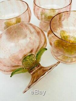 4 Vintage Murano Italian Salviati Blown Glass Pink & Gold Champagne / Liqueur