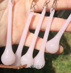 50 rare Art real glass crystal prism Pink Rose Opaline lamp chandelier part 3