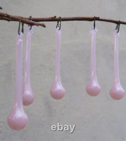 50 rare Art real glass crystal prism Pink Rose Opaline lamp chandelier part 3