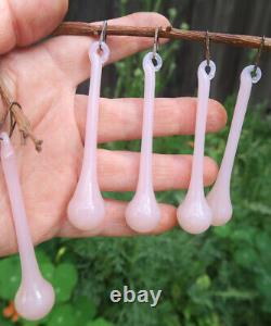 50 rare Art real glass crystal prism Pink Rose Opaline lamp chandelier part 3