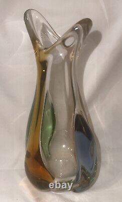 50s 60s Frantisek Zemek Art Glass Vase Rhapsody Vtg Clear Amber Blue Pink Green