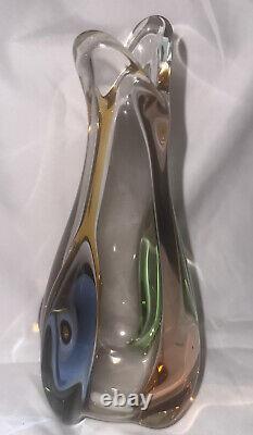 50s 60s Frantisek Zemek Art Glass Vase Rhapsody Vtg Clear Amber Blue Pink Green