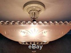 560p Vintage Hobnail 40s art deco Glass Ceiling Light Lamp antique pink