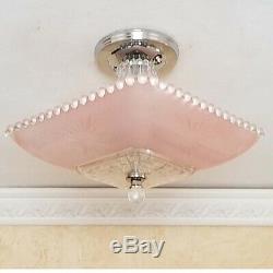 560p Vintage Hobnail 40s art deco Glass Ceiling Light Lamp antique pink 