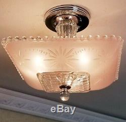 560z Vintage antique Hobnail art deco Glass Ceiling Light Lamp pink