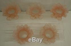 5 Vintage Art Deco VV Made In France Pink Frosted Flower Pedal Glass Lamp Shades