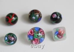 6 Antique Art Glass Paperweight Buttons Pink Roses, Aventurine, Square Floral 6 Antique Art Glass Paperweight Buttons Pink Roses, Aventurine, Square Floral