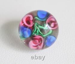 6 Antique Art Glass Paperweight Buttons Pink Roses, Aventurine, Square Floral