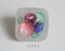 6 Antique Art Glass Paperweight Buttons Pink Roses, Aventurine, Square Floral