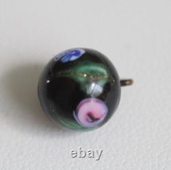 6 Antique Art Glass Paperweight Buttons Pink Roses, Aventurine, Square Floral