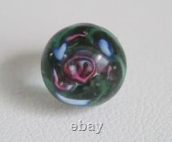6 Antique Art Glass Paperweight Buttons Pink Roses, Aventurine, Square Floral
