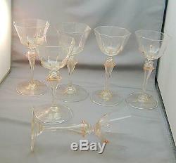 6 Antique Pink & Gold Salviati Wine Glasses Octagonal Drip Prunts