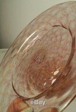 6 Antique Salviati Murano Glass Pink & Gold Fleck Diamond Optic 8.5 Plates