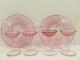 6 Piece Steuben Pink Threaded Art Glass Set Plates Sherbets Water Glasses