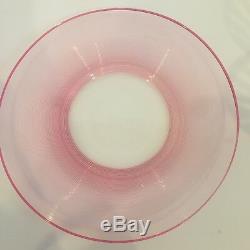 6 Piece Steuben Pink Threaded Art Glass Set Plates Sherbets Water Glasses