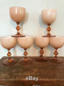 (6) Pink Carlo Moretti Italian Wine Water Goblets Glasses Mid century modern