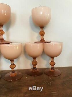 (6) Pink Carlo Moretti Italian Wine Water Goblets Glasses Mid century modern