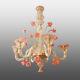 70s Murano Pastoral Chandelier Pauly Venice Pink Flowers Crystal Art Glass
