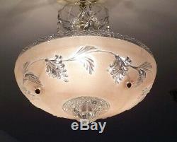 719 Vintage antique Glass Ceiling Light Lamp Fixture Chandelier art deco pink