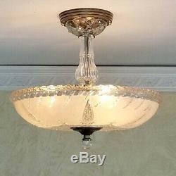 761b Vintage 40s art deco Glass Ceiling Light Lamp Fixture chandelier antique