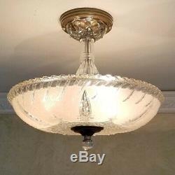 761b Vintage 40s art deco Glass Ceiling Light Lamp Fixture chandelier antique