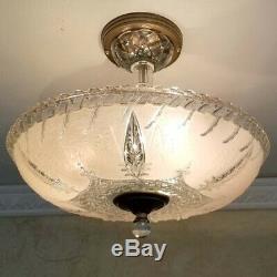 761b Vintage 40s art deco Glass Ceiling Light Lamp Fixture chandelier antique