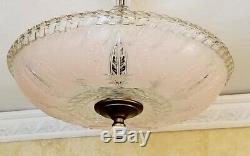 761b Vintage 40s art deco Glass Ceiling Light Lamp Fixture chandelier antique