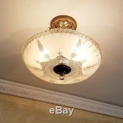 761b Vintage 40s art deco Glass Ceiling Light Lamp Fixture chandelier antique