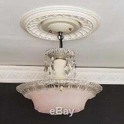 780b Vintage antique arT Deco Glass Shade Ceiling Light Lamp Fixture Chandelier