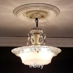 780b Vintage antique arT Deco Glass Shade Ceiling Light Lamp Fixture Chandelier