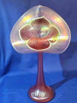 ABELMAN 15.5 Iridescent CRANBERRY Pulled Feather JACK IN THE PULPIT Vase-1988
