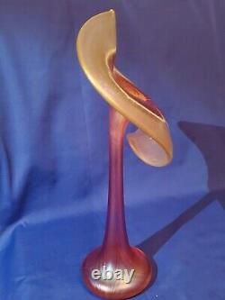 ABELMAN 15.5 Iridescent CRANBERRY Pulled Feather JACK IN THE PULPIT Vase-1988