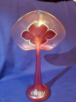 ABELMAN 15.5 Iridescent CRANBERRY Pulled Feather JACK IN THE PULPIT Vase-1988