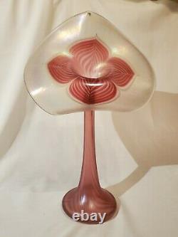 ABELMAN 15.5 Iridescent CRANBERRY Pulled Feather JACK IN THE PULPIT Vase-1988