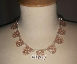 ANTIQUE ART DECO RARE ETCHED PINK FACETED GLASS NECKLACE 1920's