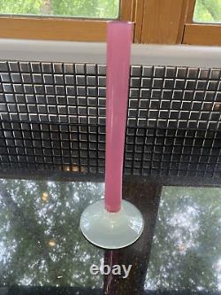 ANTIQUE STEUBEN Pink Art Glass Roseline Stick Bud Vase Alabaster Base 8H