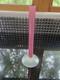 ANTIQUE STEUBEN Pink Art Glass Roseline Stick Bud Vase Alabaster Base 8H