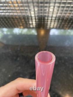 ANTIQUE STEUBEN Pink Art Glass Roseline Stick Bud Vase Alabaster Base 8H