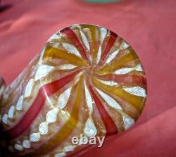 ANTIQUE VENETIAN GLASS DRINKING GLASS 9 cm H PINK/GOLD/AMBER /WHITE RIBBON